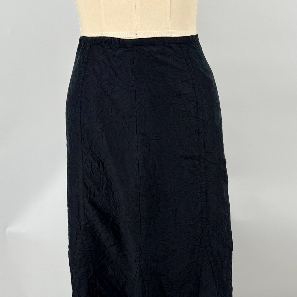 J.Jill Black Silk Midi Skirt Medium | Crinkled Silk Skirt | Minimalist Pull-On S